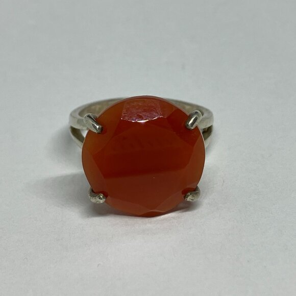 925 Sterling Silver Large Carnelian Stone Ring Sz 8 - Picture 1 of 7